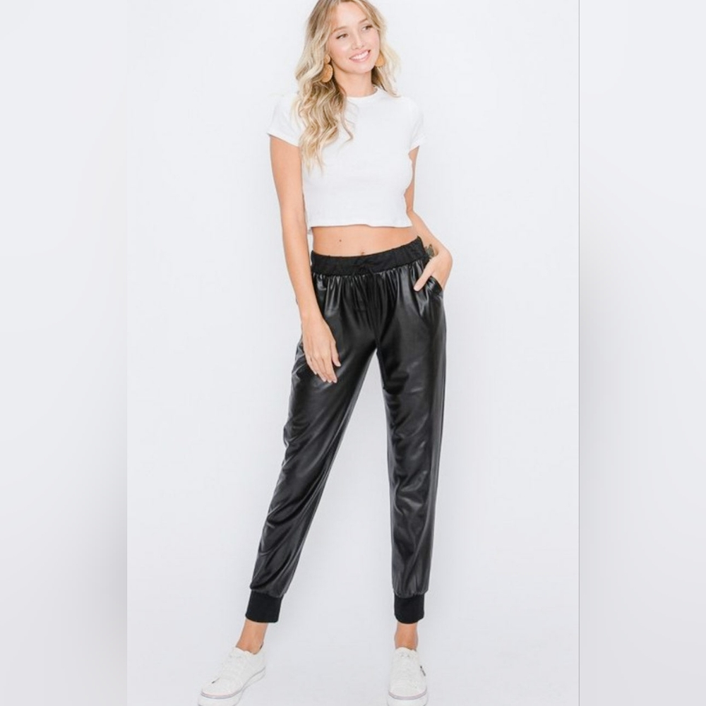 Hemish USA  Black Faux Leather Jogger